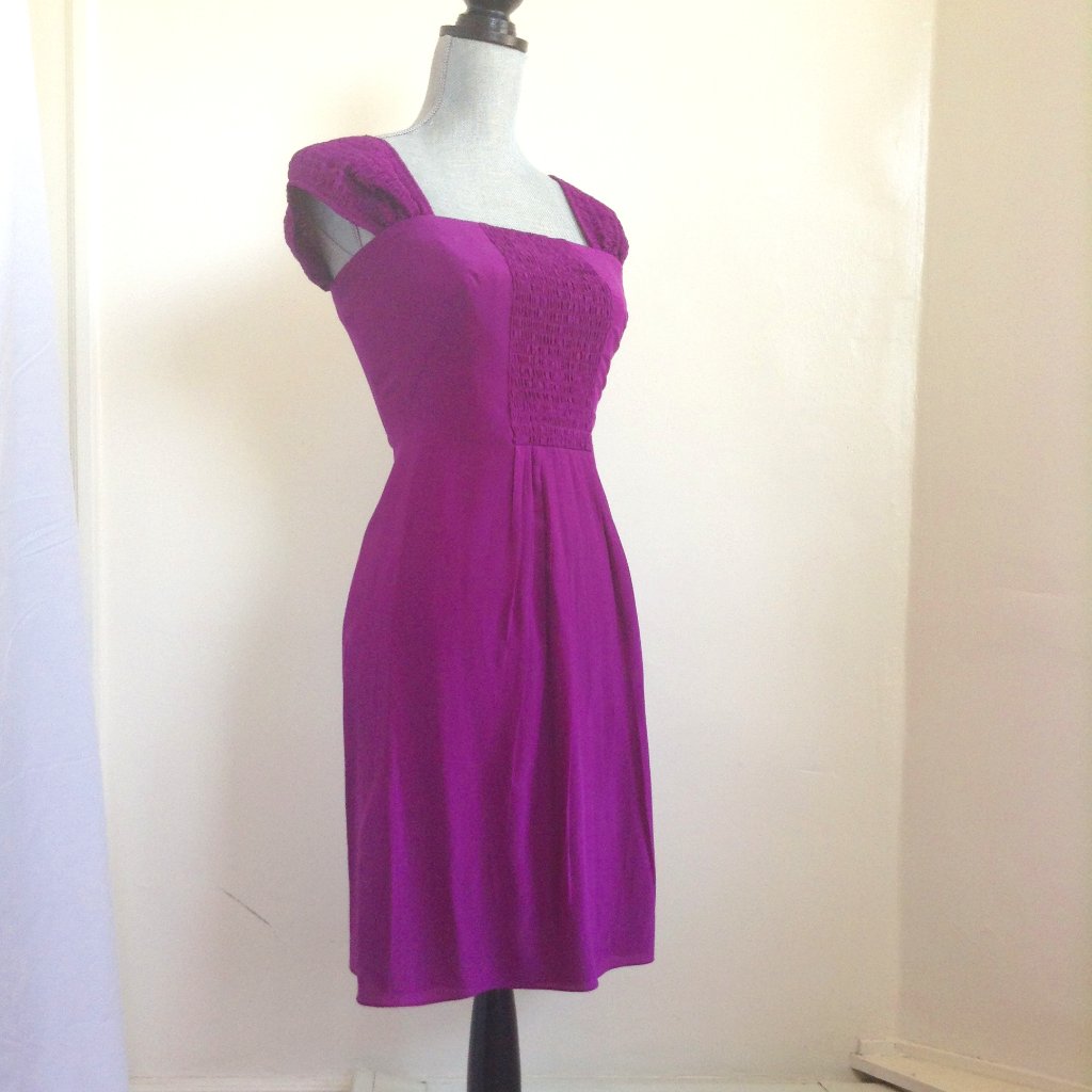 Akris Silk Purple Dress Elastic Shoulders Off Shoulders Women's Size 2